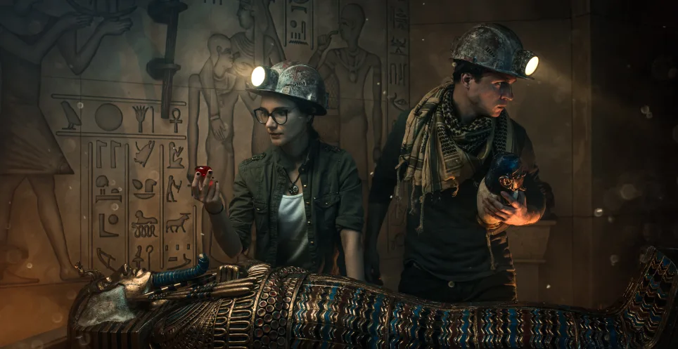 Escape-room themed story artifact